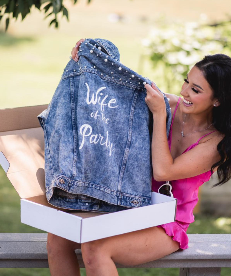 Custom bride denim jacket deals
